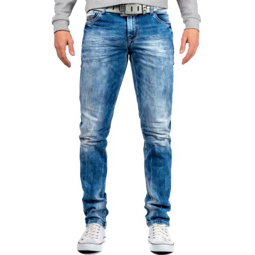 Cipo & Baxx straight fit Jeans Herren Stonewashed CD319 Blue W36/L32