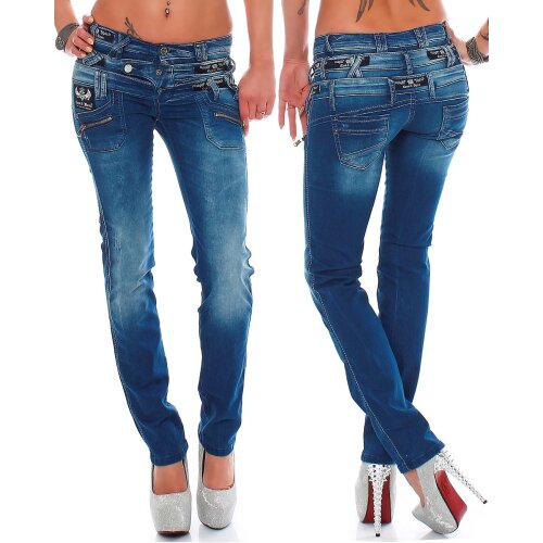 Cipo & Baxx Straight Fit Jeans Damen Stonewashed CBW0282 Blue W29/L32