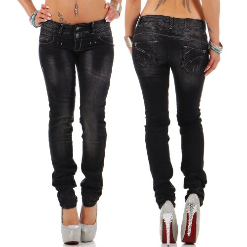 Cipo & Baxx Slim Fit Jeans Damen Stonewashed CBW0655 Black W30/L32