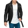 Reichstadt Slim Fit Kunstleder Jacke Silver Zipper RS001PU Black S