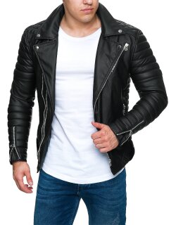 Reichstadt Slim Fit Kunstleder Jacke Silver Zipper RS001PU Black M