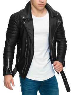 Reichstadt Slim Fit Kunstleder Jacke Silver Zipper RS001PU Black M