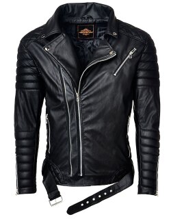 Reichstadt Slim Fit Kunstleder Jacke Silver Zipper RS001PU Black M