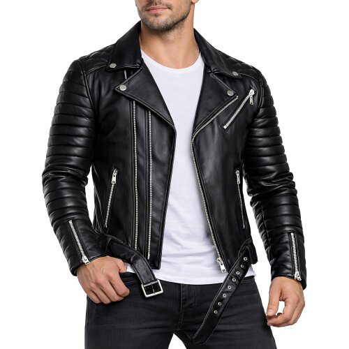 Reichstadt Herren Slim Fit Bikerjacke Silver Zipper  RS001LUX Black M