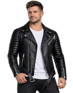 Reichstadt Herren Slim Fit Bikerjacke Silver Zipper  RS001LUX Black M
