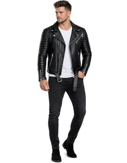 Reichstadt Herren Slim Fit Bikerjacke Silver Zipper  RS001LUX Black L