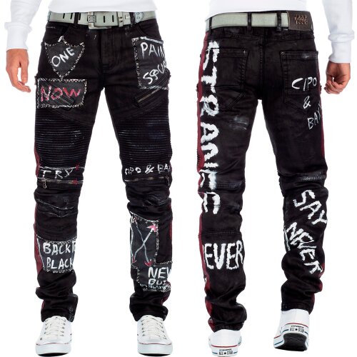 Cipo & Baxx Straight Fit Jeans Herren Mid Waist CD571 Black W33/L34