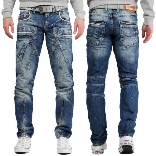 Cipo & Baxx Regular Fit Jeans Herren Stonewashed CD391 Blue W32/L34