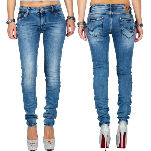 Cipo & Baxx Slim Fit Jeans Damen Stonewashed WD344 Blue W29/L34