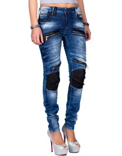 Cipo & Baxx Skinny Fit Jeans Damen Stonewashed WD346 Blue W27/L32