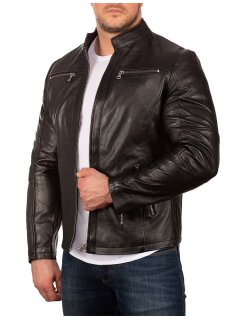 Reichstadt Slim Fit Echtlederjacke Herren Silver Zipper 20RS20LUX Black XL