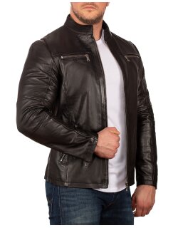 Reichstadt Slim Fit Echtlederjacke Herren Silver Zipper 20RS20LUX Black XXL