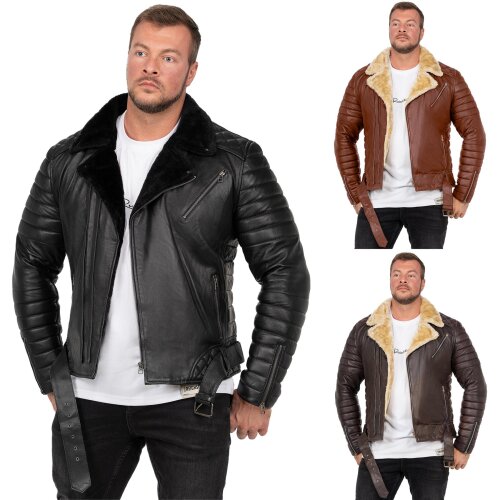 Reichstadt slim fit Echtlederjacke Herren Black Zipper   - RS008LUX