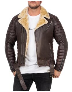 Reichstadt slim fit Echtlederjacke Herren Black Zipper...