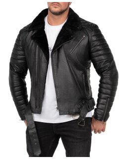 Reichstadt slim fit Echtlederjacke Herren Black Zipper   - RS008LUX