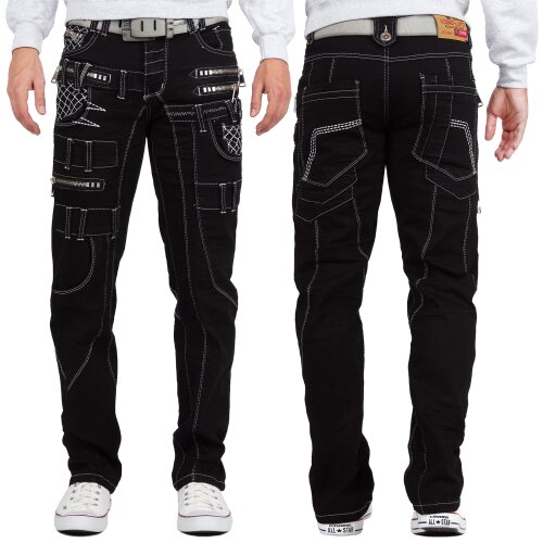 Kosmo Lupo Regular Fit Jeans Herren Stonewashed KM009 Black W34/L34