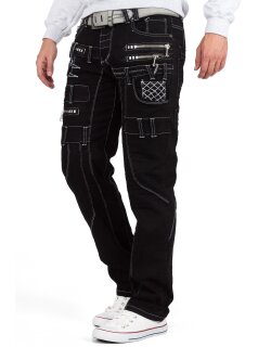 Kosmo Lupo Regular Fit Jeans Herren Stonewashed KM009 Black W34/L34