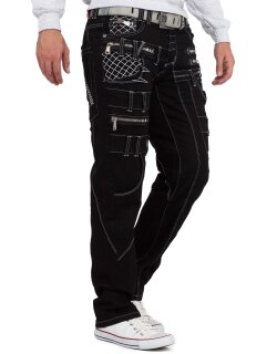 Kosmo Lupo Regular Fit Jeans Herren Stonewashed KM009 Black W34/L34