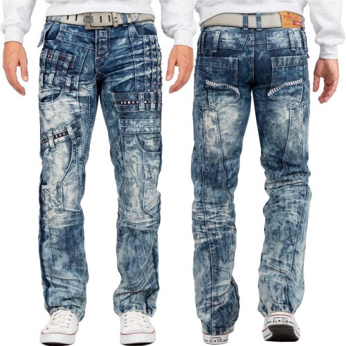 Kosmo Lupo Regular Fit Jeans Herren Stonewashed KM8004 Blue W34/L34