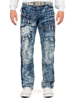 Kosmo Lupo Regular Fit Jeans Herren Stonewashed KM8004 Blue W36/L34